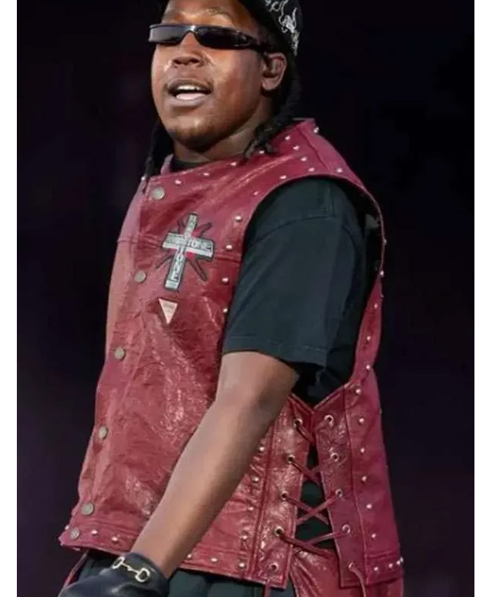 Don Toliver Hardstone Maroon Leather Vest