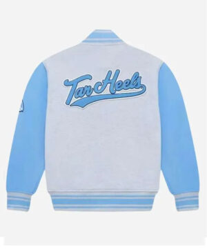 Drake North Carolina X OVO Grey and Sky Blue Tan Heels Varsity Jacket