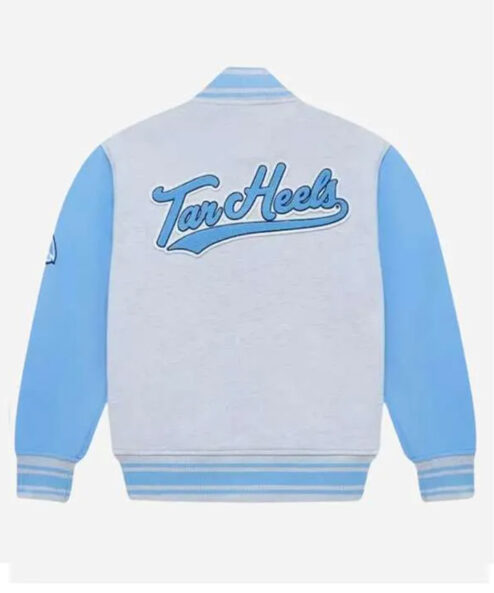 Drake North Carolina X OVO Grey and Sky Blue Tan Heels Varsity Jacket