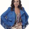 EastEnders Louisa Lytton Blue Suede Leather Fringe Jacket