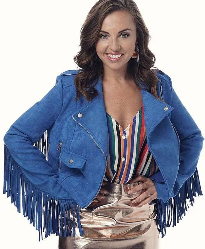 EastEnders Louisa Lytton Blue Suede Leather Fringe Jacket