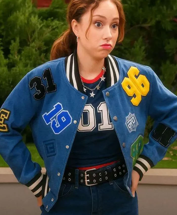 Electric Bloom Jade Blue Varsity Jacket