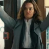 Emma Mackey Ella McCay 2025 Grey Wool Trench Coat