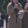Emma Mackey Ella McCay Movie 2025 Brown Wool Hooded Duffle Coat
