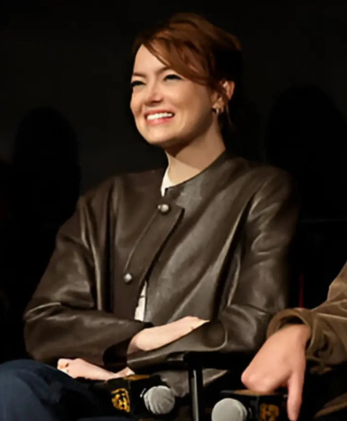 Emma Stone Bugonia BAFTA Screening Black Leather Jacket