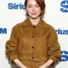 Emma Stone Bugonia Press Tour Brown Suede Jacket For Sale