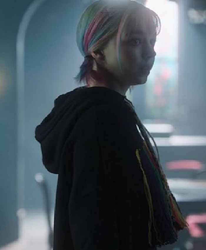 Enid Sinclair Wednesday Black Cropped Embroidered Hoodie