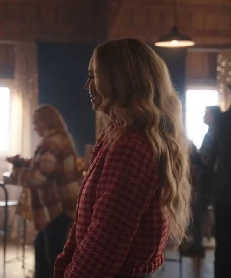 Fiona Gubelmann A Royal Montana Christmas 2025 Pink Houndstooth Jacket