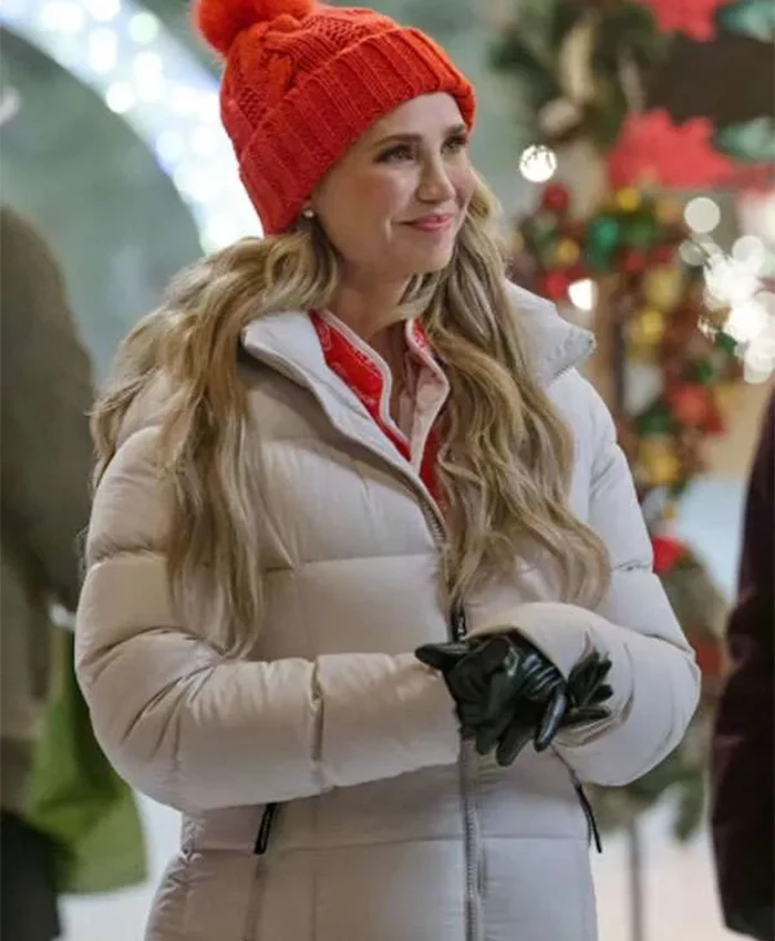 Fiona Gubelmann A Royal Montana Christmas White Puffer Coat