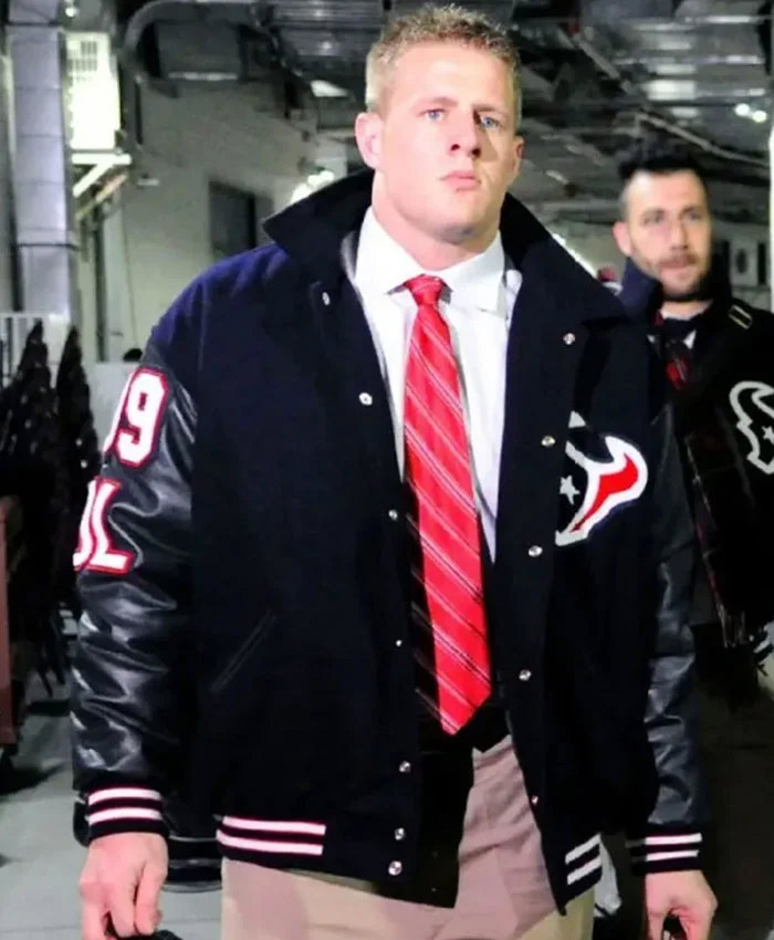 Footballer JJ Watt Houston Texans Black Letterman Varsity Jacket