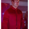 Glen Powell The Running Man Red and Black Jacket