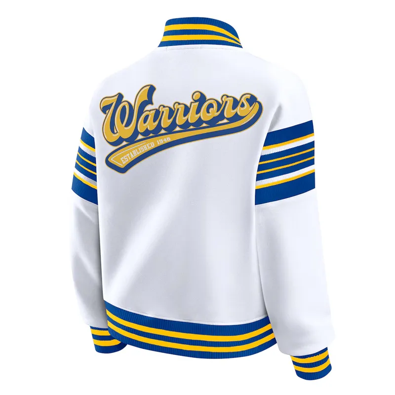 Golden State Warriors Snap Front White stripe Fleece Jacket