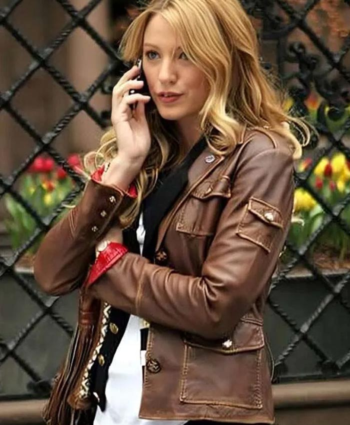 Gossip Girl Blake Lively Brown Leather Jacket