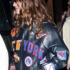 Hailey Bieber New York Knicks Black Leather Jacket