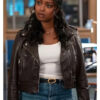 High Potential S02 Javicia Leslie Brown Leather Biker Jacket