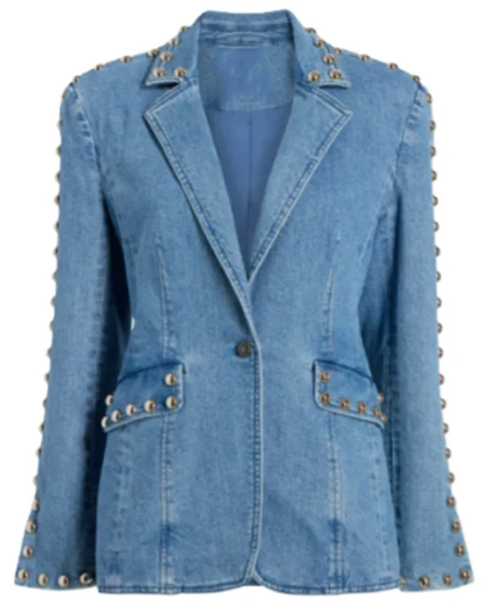 High Potential S02 Kaitlin Olson Blue Denim Studded Blazer