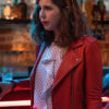 I Love That for You Vanessa Bayer Orange Leather Biker Jacket