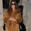 Italian-French singer Carla Bruni PFW Photocall Brown Fur Coat