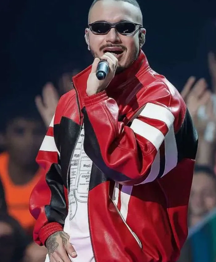 J Balvin MTV Video Music Awards 2025 Red and Black Leather Jacket
