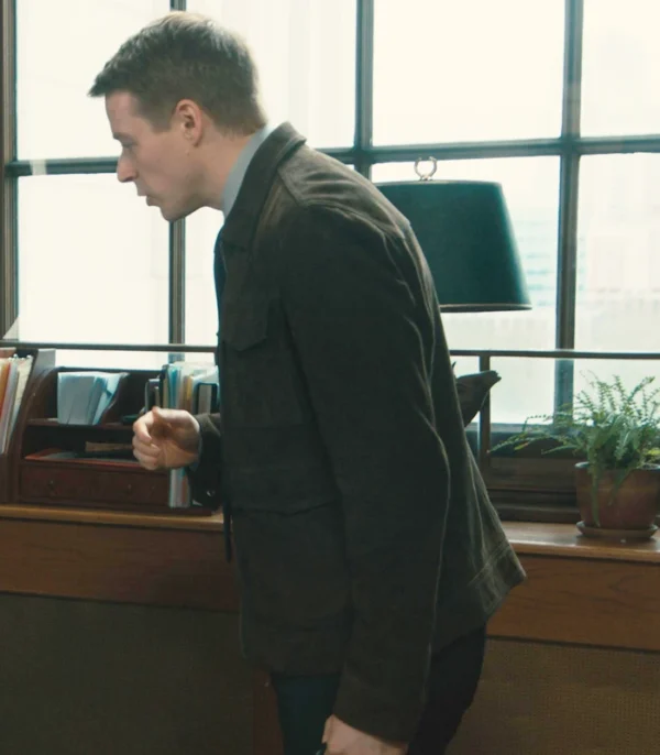 Jack Lowden Ella McCay Movie 2025 Suede Leather Jacket