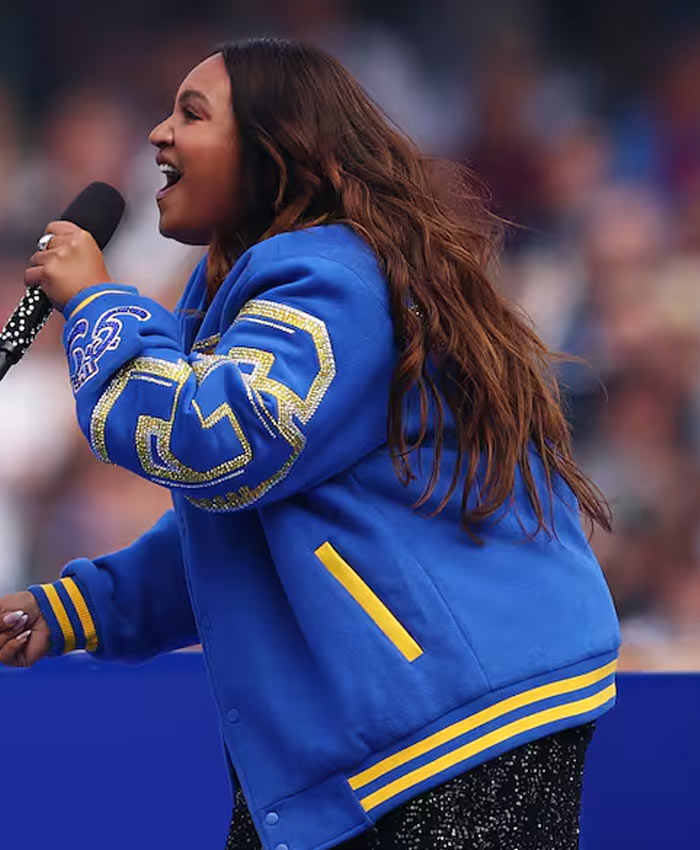 Jessica Mauboy 2025 AFL Grand Final Oversized Blue Wool Varsity Jacket