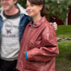 Jessie Buckley Hamnet Movie Event Agnes Red Leather Jacket
