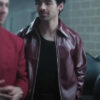 Joe Jonas A Very Jonas Christmas 2025 Maroon Leather Jacket