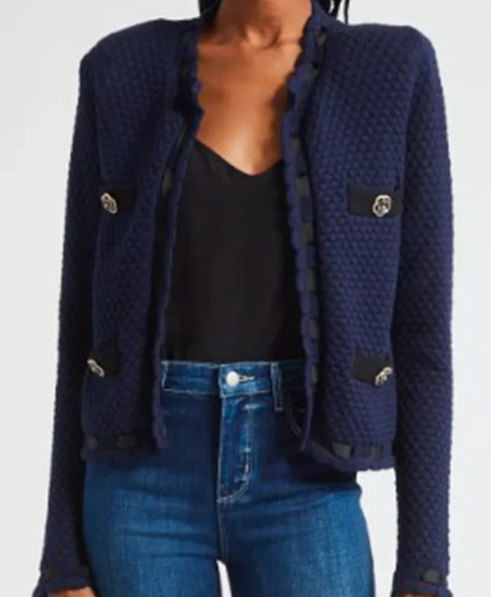 Joy Behar The View 2025 Blue Contrast Trim Cardigan For Sale