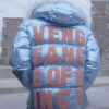 King Von Blue Fur Hooded Shiny Vengeance Puffer Jacket
