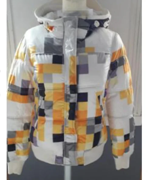 Madison MacIsaac My Secret Santa Mosaic Puffer Jacket For Sale