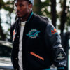 Malik Washington Rivalries Miami Dolphins Black Varsity Bomber Jacket