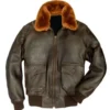 Mark US Shearling G-1 Bomber Flight Black Leather Jacket With Detachable Fur Collar