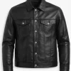 Men's Black Leather Trucker Jacket