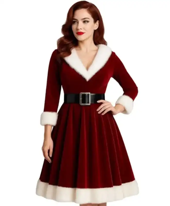 Mrs Claus Red Velvet Christmas Dress