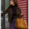Murder in a Small Town Kristin Kreuk Brown Leather Jacket