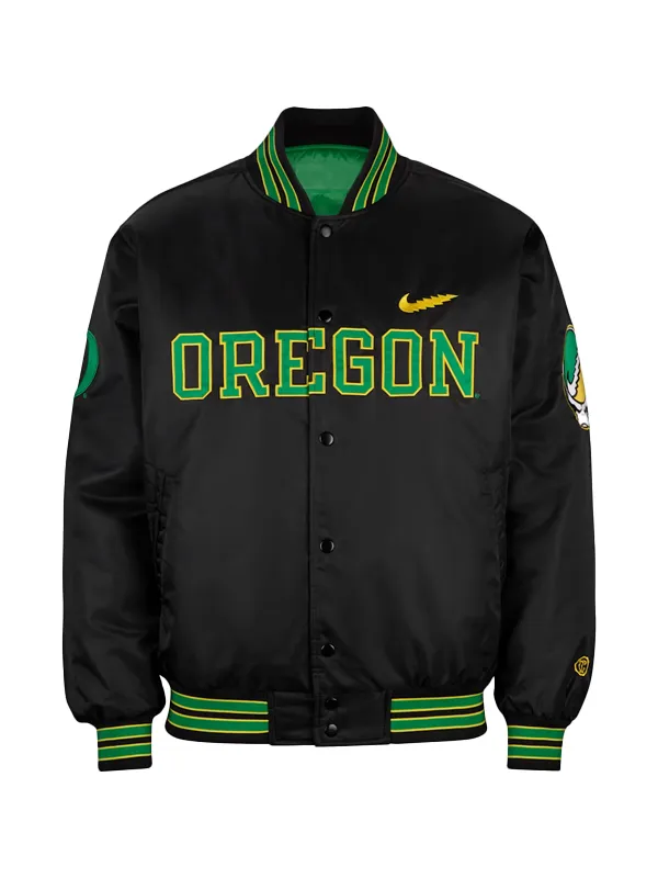 NCAA Dan Lanning Oregon Ducks Black Satin Varsity Jacket