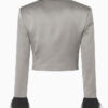 Paris Fashion Week 2025 Jenna Ortega Cropped Grey Satin Blazer