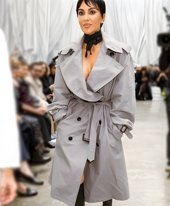Paris Fashion Week Kim Kardashian Grey Trench Coat