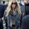 Paris Fashion Week Street Style Charlize Theron Black Leather Biker Jacket