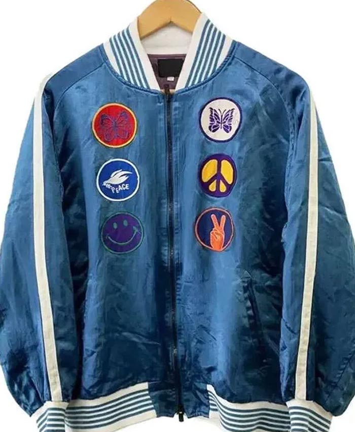 Platonic S02 Seth Rogen Blue Satin Varsity Jacket