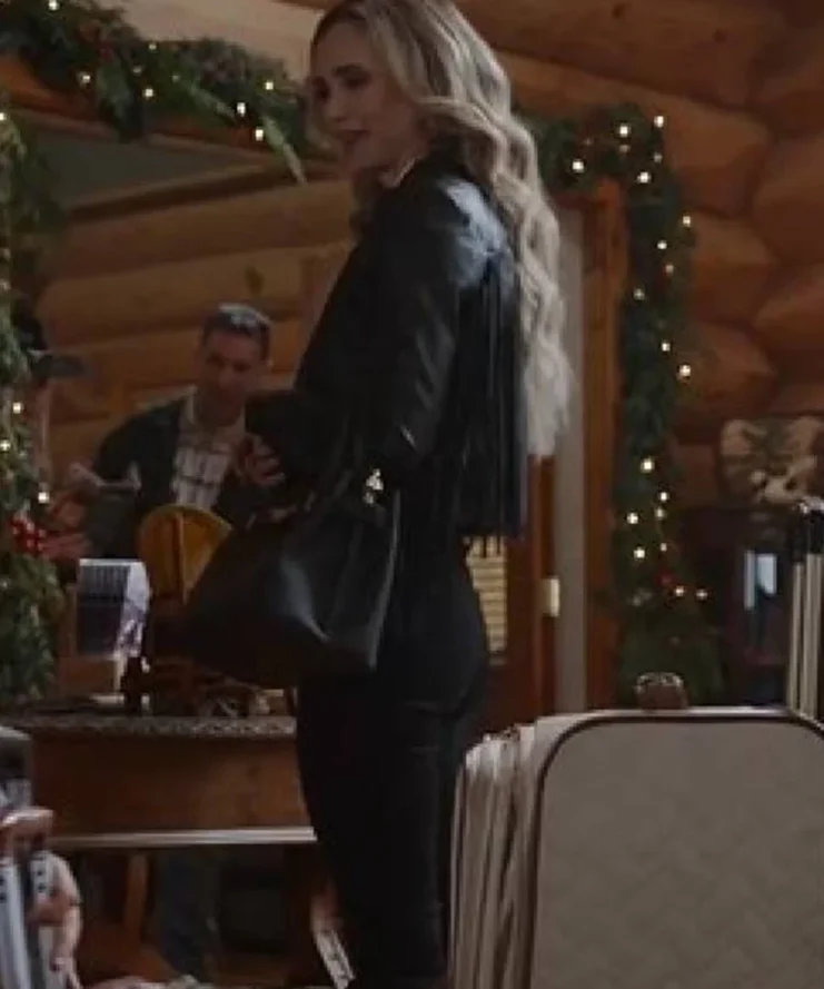 Princess Victoria of Zelarnia Film A Royal Montana Christmas 2025 Fiona Gubelmann Fringe Black Leather Jacket