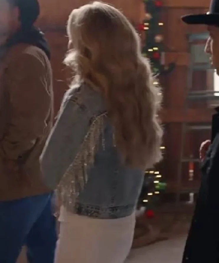 Princess Victoria of Zelarnia Film A Royal Montana Christmas 2025 Fiona Gubelmann Fringe Blue Denim Jacket