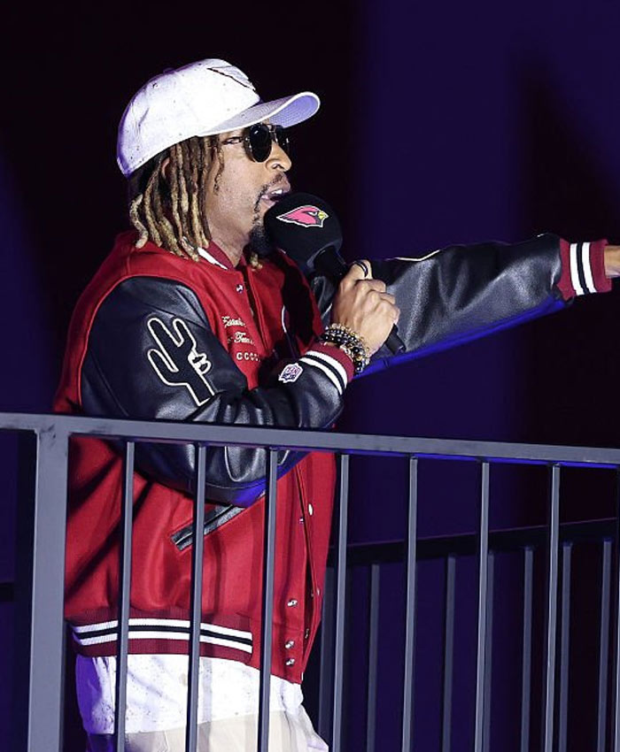 Rapper Lil Jon Halftime Show Red and Black Varsity Jacket