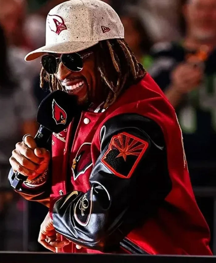 Rapper Lil Jon Seattle Seahawks v Arizona Cardinals Halftime Show 2025 Red and Black Varsity Jacket