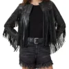 Reba McEntire The Voice S28 Embellished Fringed Leather Jacket For Sale