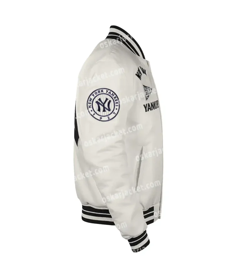 Retro New York Yankees Classic Rib Satin Jacket White and Black