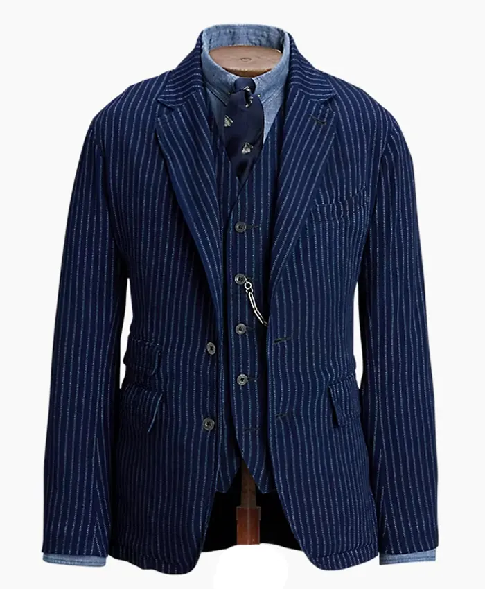 Robert Patrick Tulsa King S03 Blue Pinstriped Blazer For Sale