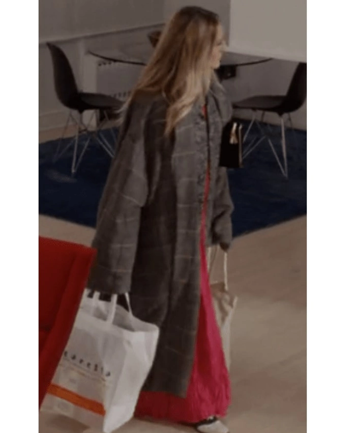 Shop Carrie Bradshaw And Just Like That S02 Grey Check Coat