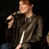 Shop Emma Stone Bugonia BAFTA Screening Black Leather Jacket