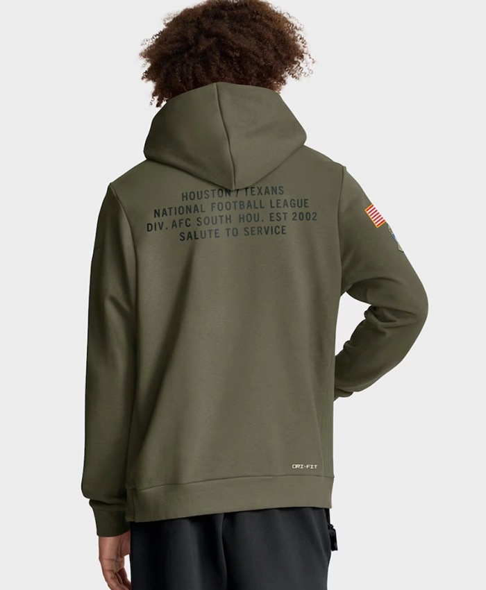 Shop Houston Texans 2025 Salute To Service Sideline Olive Hoodie